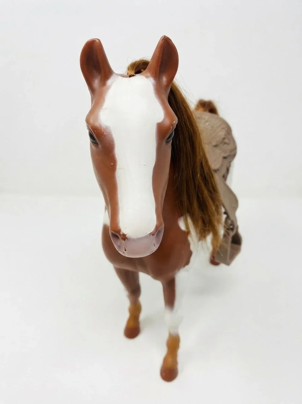 Chestnut and White Piebald Toy Horse with Saddle